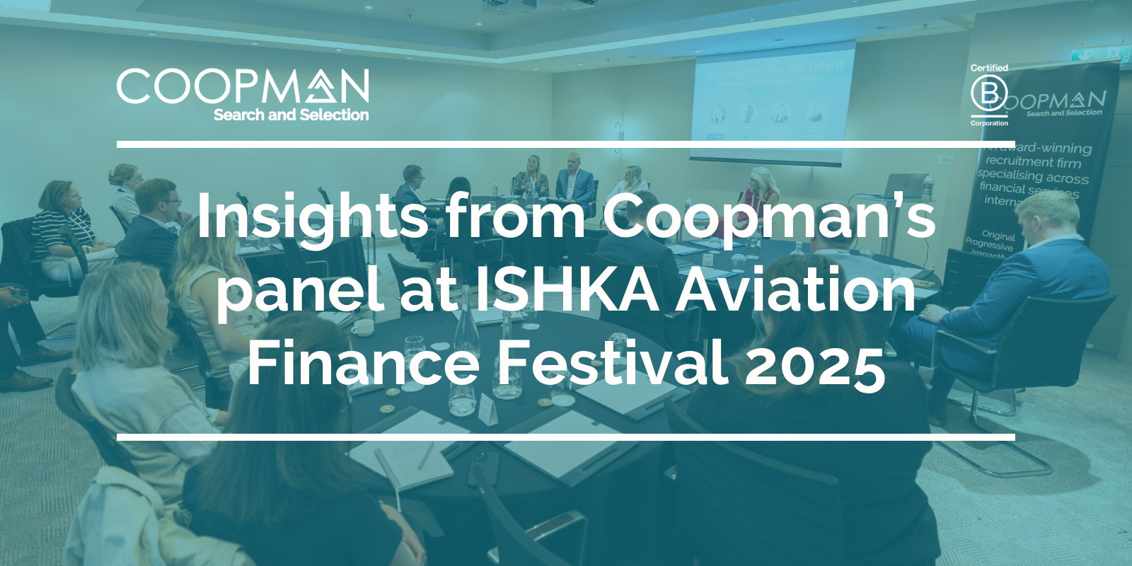 Coopman panel at ISHKA 2025 discussing aviation finance talent strategies with speakers from SkyWorks, AerPrice, and SMBC Aviation.